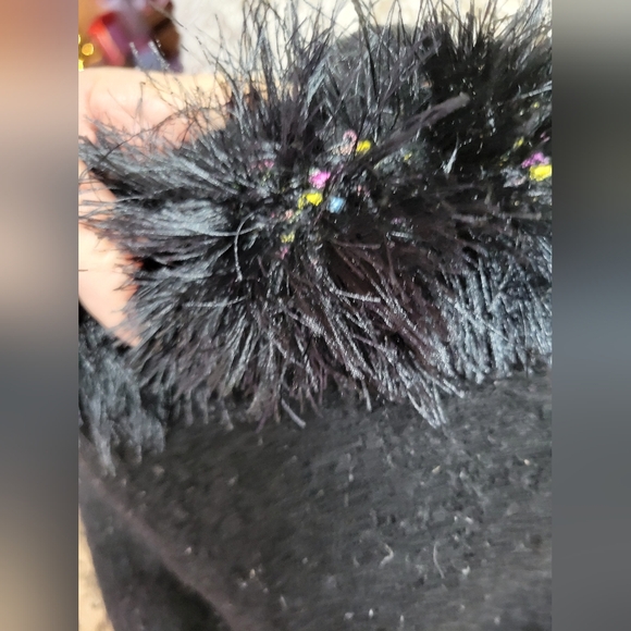 Handcrafted black felted Wool bag fuzzy trim 19×10 ×8 - Picture 7 of 10